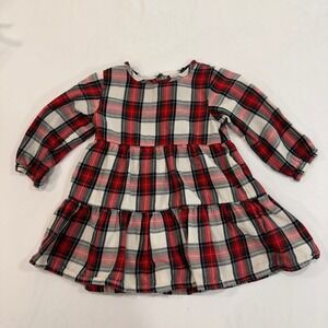 H&M Plaid Tiered Long Sleeve Dress Kids 12M Red White Green Cotton | Holiday